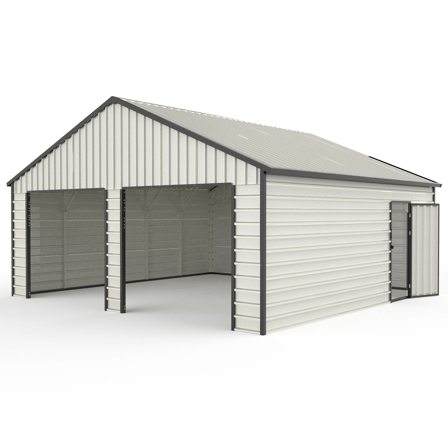 Double Garage Metal Shed With Side Entry Door, Can Storage Power Tools, Motorized Machinery, Farm Equipment, Pick Up Truck - Cream