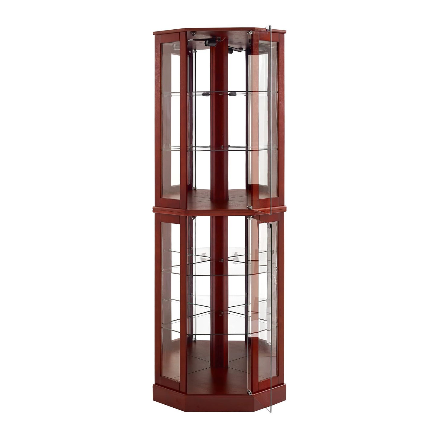 6 Shelf Corner Curio Display Cabinet With Lights, Mirrors And Adjustable Shelves (E26 Light Bulb Not Included) - Cherry