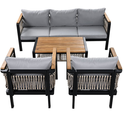 4 Pieces Outdoor Sectional Sofa Set 5 Person Patio Seating Group Outdoor Conversation Set With Cushions And A Coffee Table For Patios, Gardens, Or Balcony - Gray