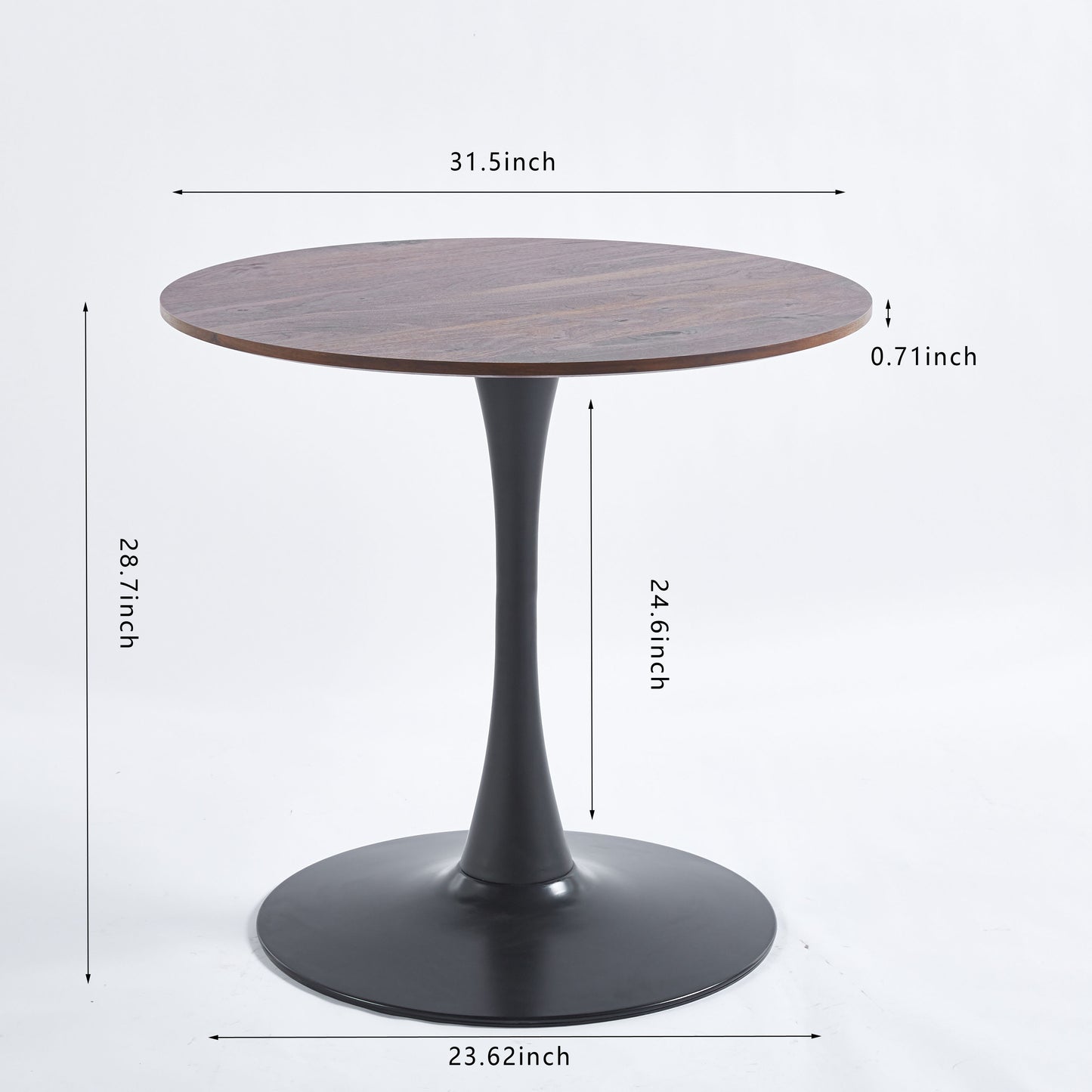 Tulip Table Mid-Century Dining Table For 2-4 People With Round MDF Table Top, Pedestal Dining Table, End Table Leisure Coffee Table - Walnut / Black