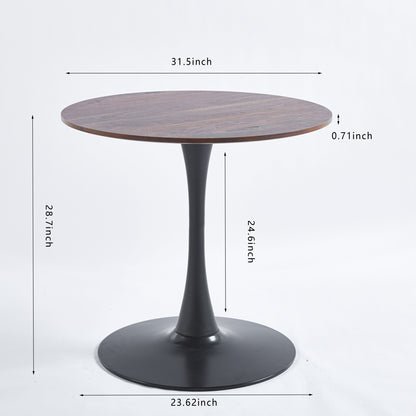 Tulip Table Mid-Century Dining Table For 2-4 People With Round MDF Table Top, Pedestal Dining Table, End Table Leisure Coffee Table - Walnut / Black