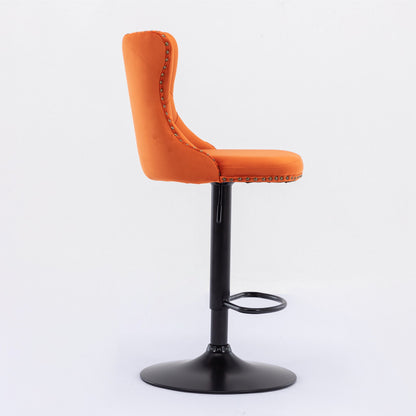 Swivel Velvet Barstools Adjusatble Seat Height, Modern Upholstered Bar Stools With Backs Comfortable Tufted For Home Pub And Kitchen Island (Set of 2) - Orange
