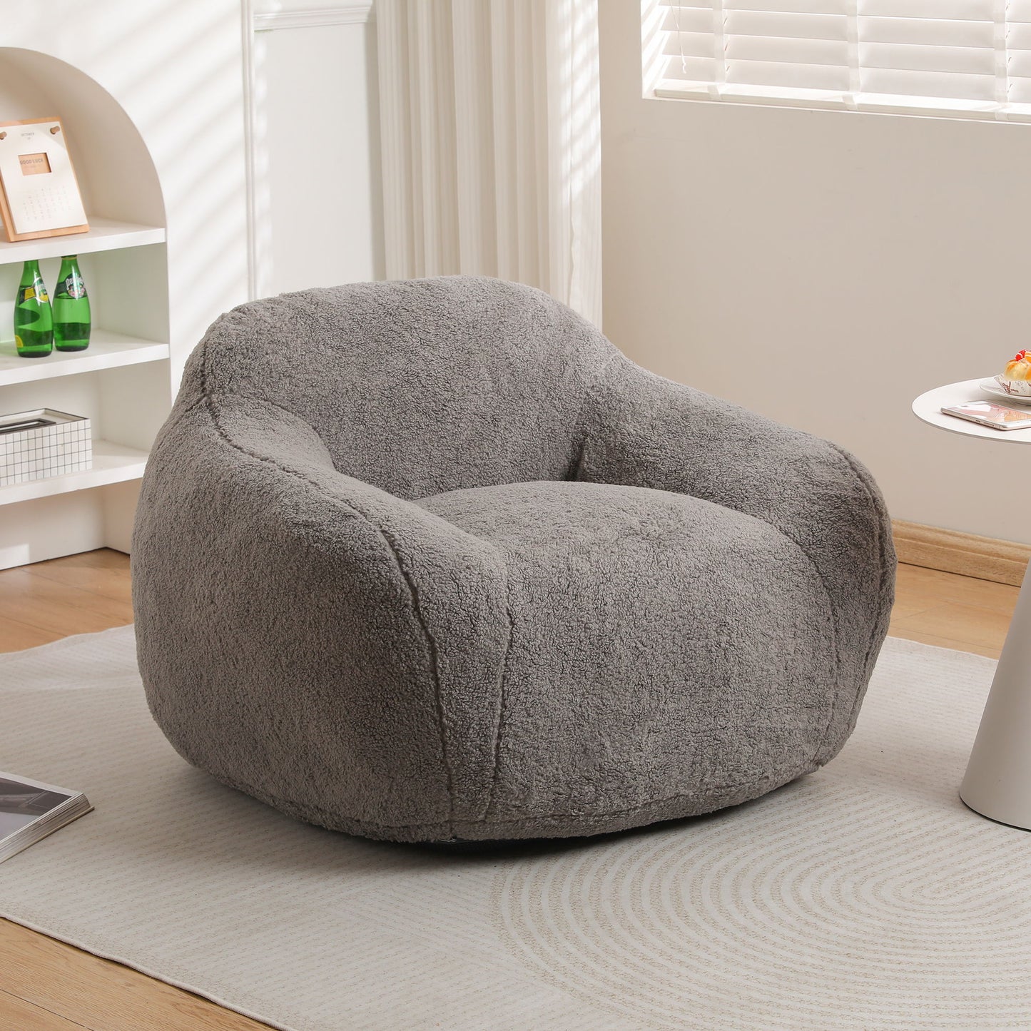 Giant Bean Bag Chair For Adults, Spacious Memory Foam Bean Bag Sofa With Armrests Teddy Fabric, Comfy Seating For Living Room Or Bedroom - Light Gray