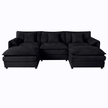 Modular Sectional Sofa, Oversized Deep Seat U Shaped Couch Set With Movable Ottomans, Chenille - Black
