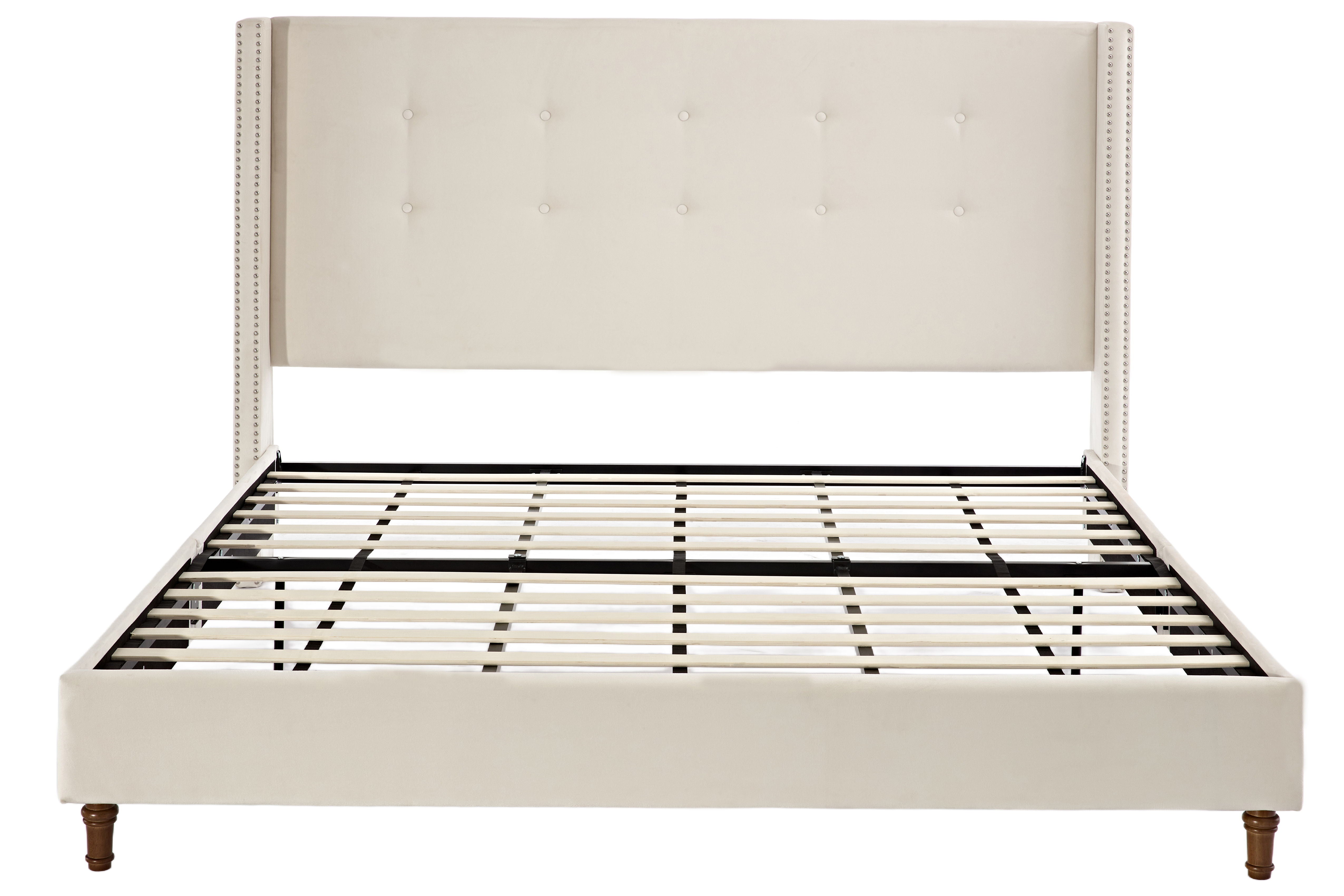 Peyton - King Bed Upholstered With High Headboard, Traditional Hand Buttoned Tufting - Ivory Velvet