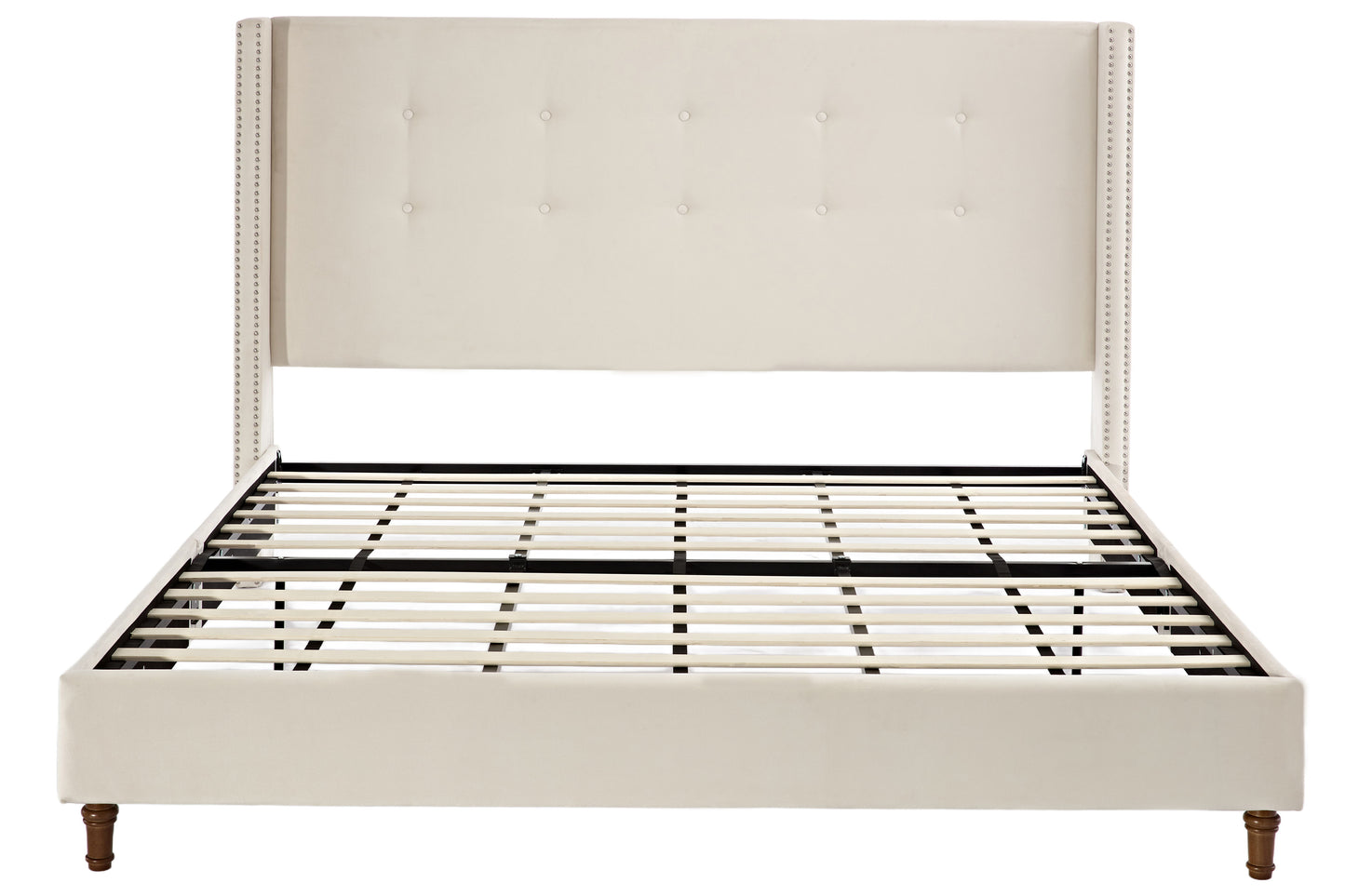 Peyton - King Bed Upholstered With High Headboard, Traditional Hand Buttoned Tufting - Ivory Velvet