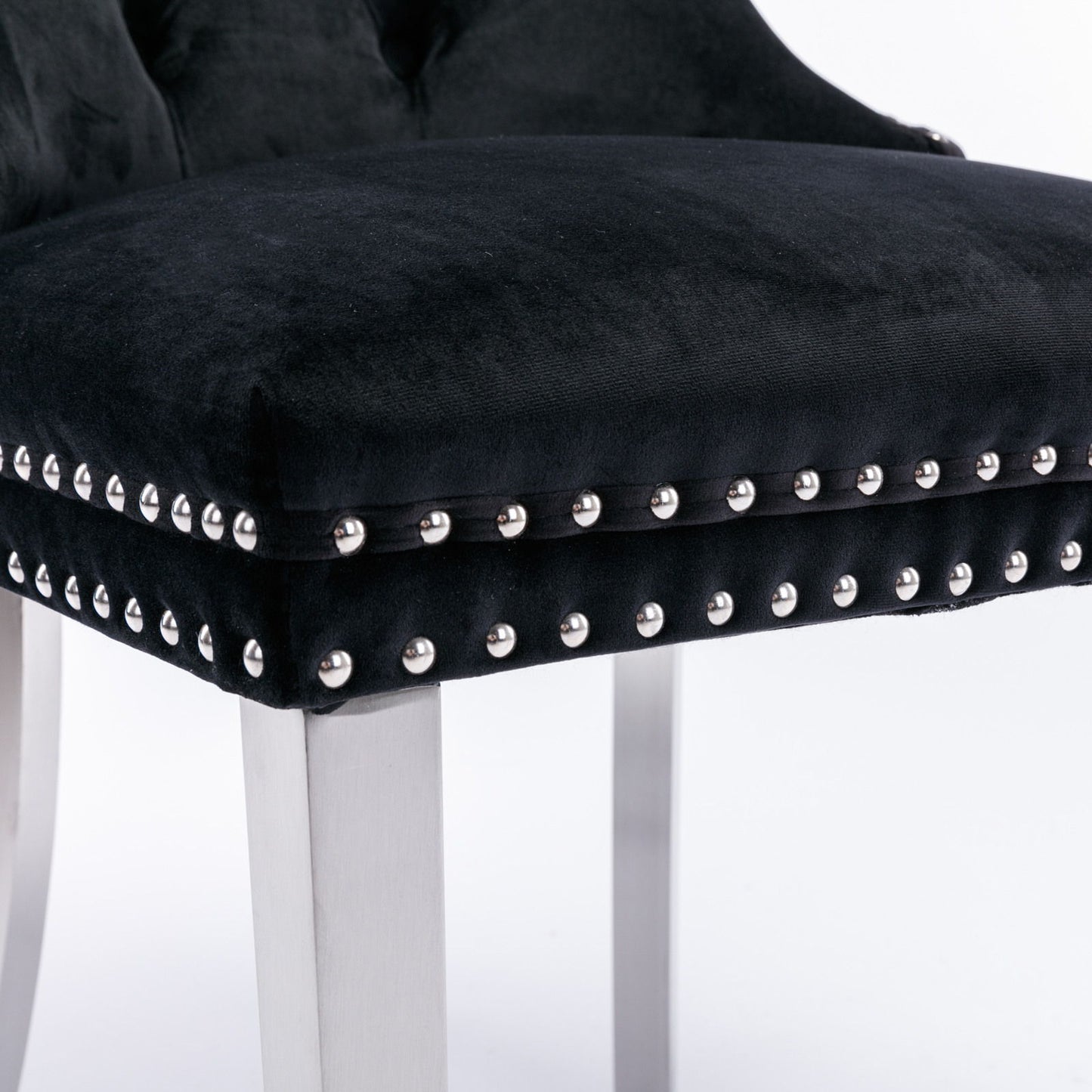 Nikki - Modern, High-End Tufted Solid Wood Contemporary Velvet Upholstered Dining Chair With Chrome Stainless Steel Plating Legs, Nailhead Trim (Set of 2) - Black / Chrome