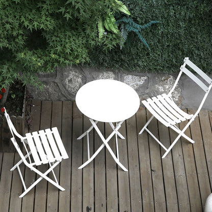 3 Piece Patio Bistro Set Of Foldable Round Table And Chairs - White