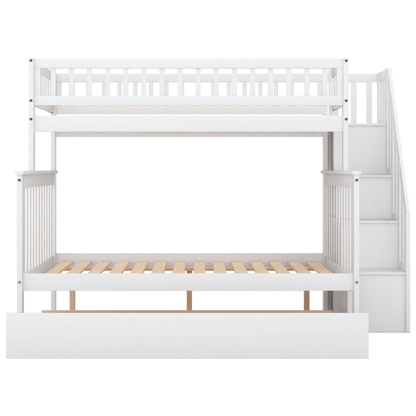 Twin Over Full Bunk Bed With Trundle And Staircase - White