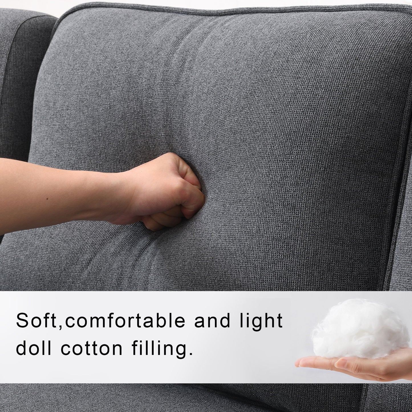4 Seater Modern Linen Sofa With Armrest Pockets And 4 Pillows, Minimalist Style Couch - Dark Gray