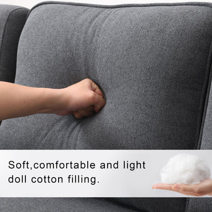 4 Seater Modern Linen Sofa With Armrest Pockets And 4 Pillows, Minimalist Style Couch - Dark Gray