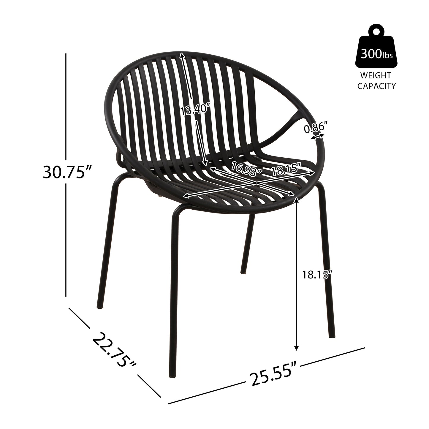Modern Metal And Polypropylene 7 Piece Outdoor Dining Set With Stackable Chairs - Black