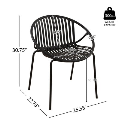 Modern Metal And Polypropylene 7 Piece Outdoor Dining Set With Stackable Chairs - Black