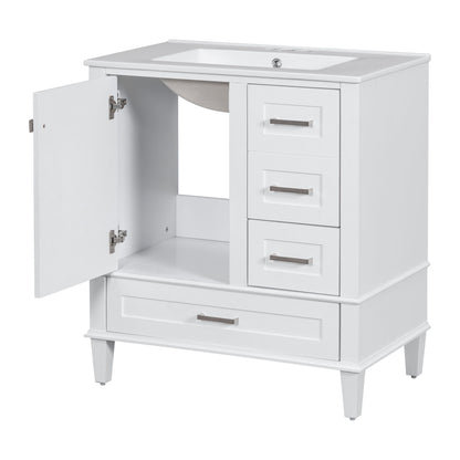 Bathroom Vanity, Modern Bathroom Cabinet With Sink Combo Set, Bathroom Storage Cabinet With A Soft Closing Door And 3 Drawers, Solid Wood Frame - White