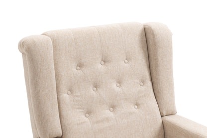 Arm Pushing Recliner Chair, Modern Button Tufted Wingback Push Back Recliner Chair, Living Room Chair Fabric Pushback Manual Single Reclining Sofa Home Theater Seating For Bedroom - Khaki / Yellow