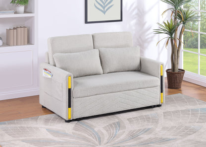 Percy - Teddy Velvet Sleeper Loveseat With Dual - Pull Sleeper Design - Beige