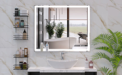 LED Bathroom Vanity Mirror Wall Mounted Adjustable White / Warm / Natural Lights Anti-Fog Touch Switch With Memory Modern Smart Large Bathroom Mirrors - Silver