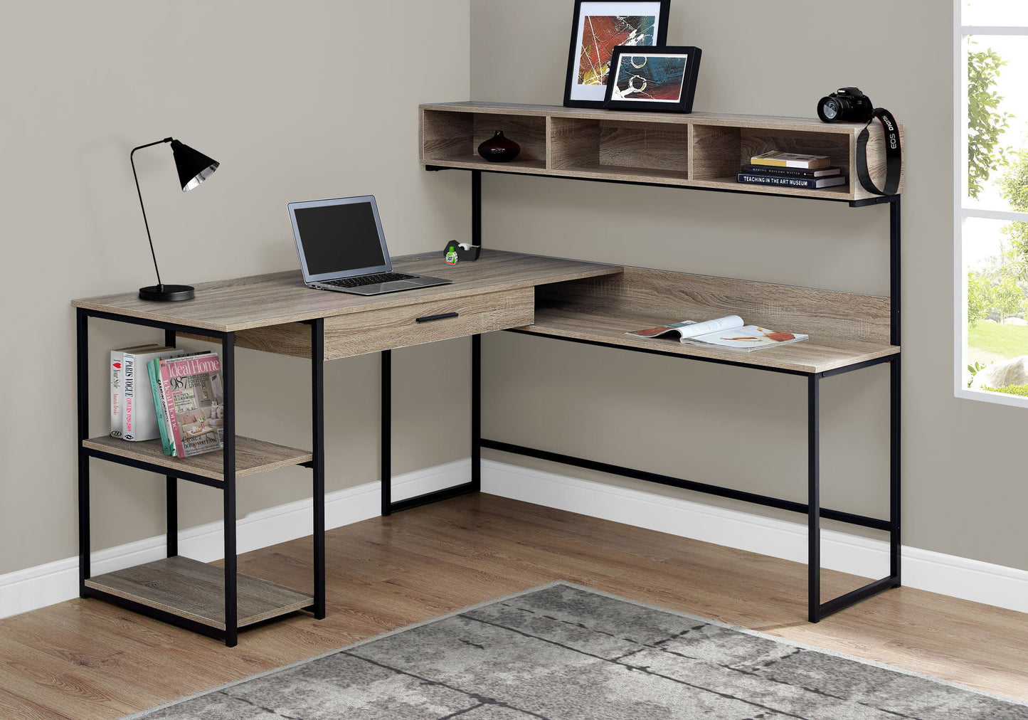 Computer Desk, Home Office, Corner, Storage Drawers, L Shape, Laptop, Contemporary & Modern - Taupe
