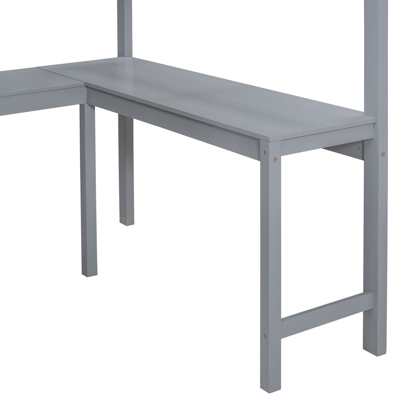 Full Size Modern Loft Bed With Desk And Shelves - Gray