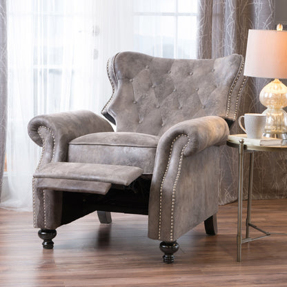 Accented Push Back Recliner Chair With Rolled Arms, Cocooning Comfort - Brown Gray