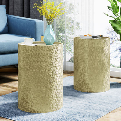 Side Table With Cylindrical Shape And Convenient Table Lip (Set of 2) - Gold