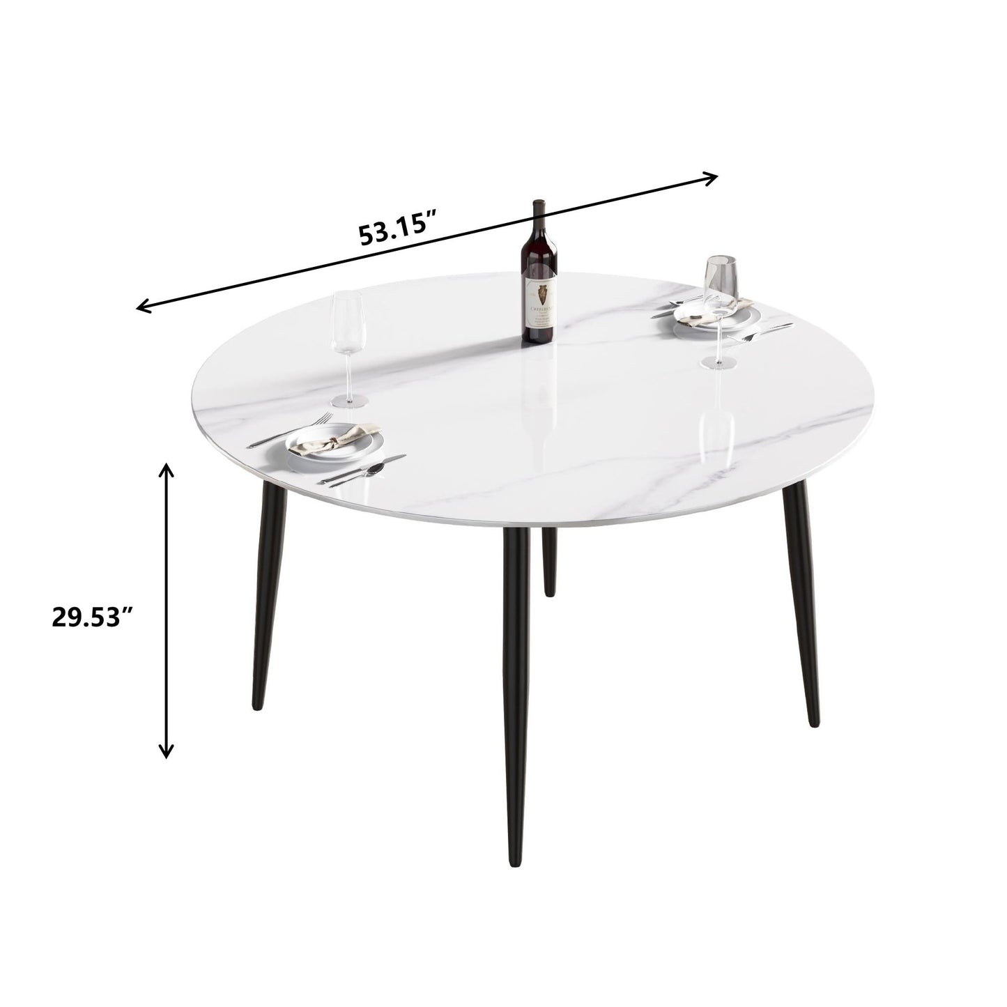 53.15" Modern Man-Made Stone Round Metal Dining Table-Position For 6 People - White / Black