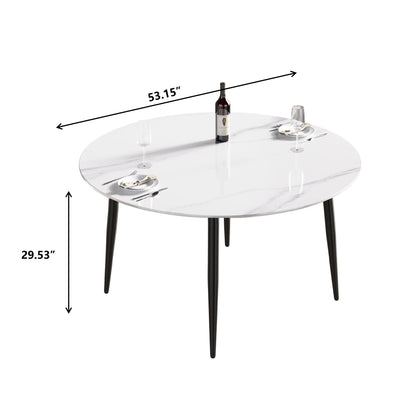 53.15" Modern Man-Made Stone Round Metal Dining Table-Position For 6 People - White / Black