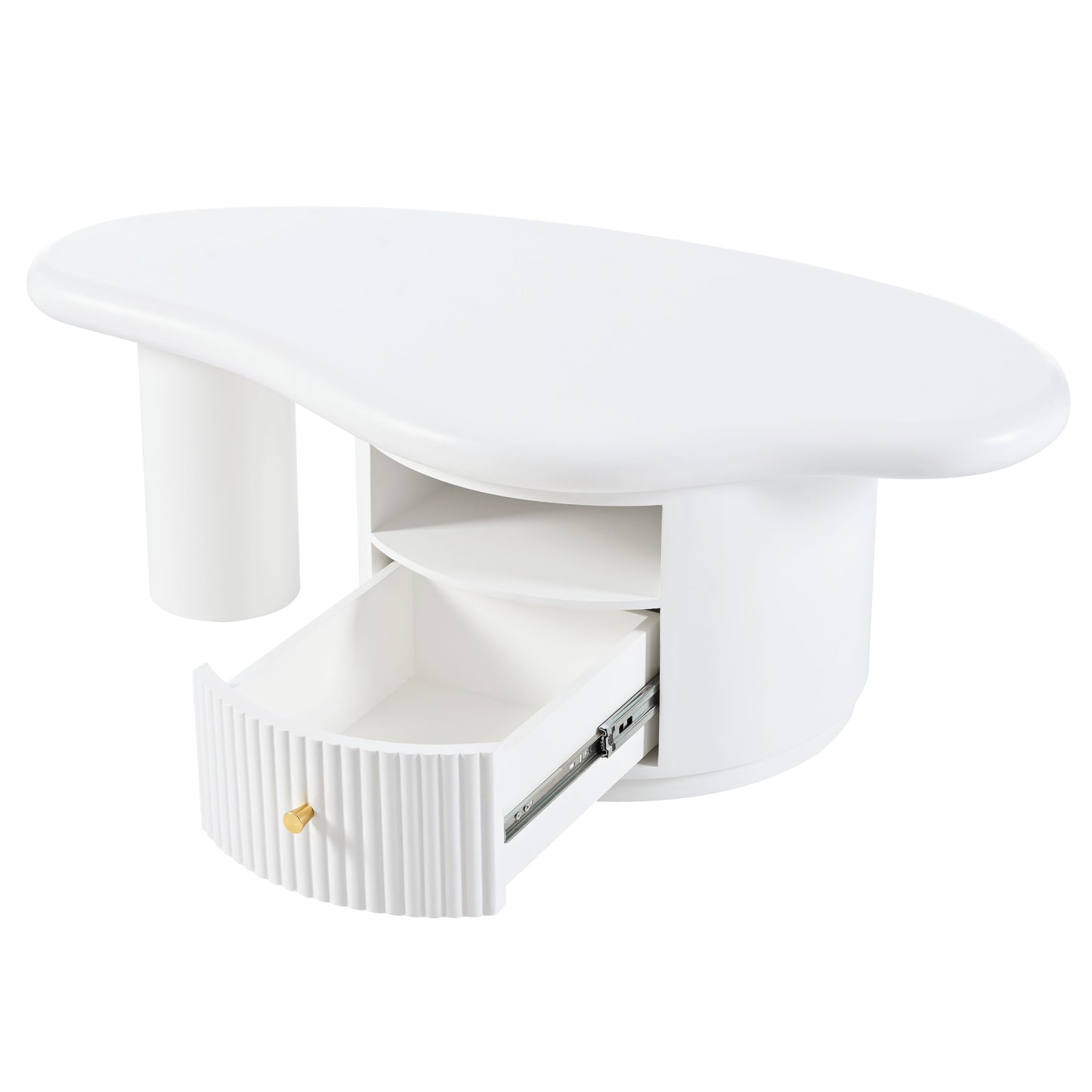 Cloud - Coffee Table, Irregular Shape Coffee Table With 1 Dreawer And Shelf For Living Room - White