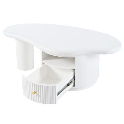 Cloud - Coffee Table, Irregular Shape Coffee Table With 1 Dreawer And Shelf For Living Room - White