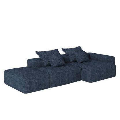 Modern Oversized Modular Sectional Sofa With Ottoman, Seat, Chaise Lounge And Armrest, Sparkling Chenille Fabric Soft Cushion Sofa With 4 Pillows, 4 Pieces Diy Combination Tufted Sofa, No Assembly Required - Blue