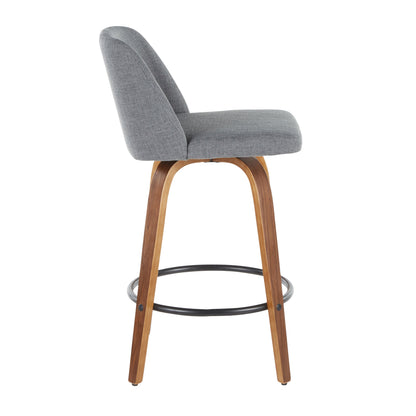 Toriano - Mid-Century Modern Counter Stool (Set of 2) - Walnut / Gray