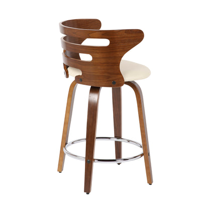 Cosini - Mid-Century Modern Counter Stool With Swivel (Set of 2) - Walnut / Cream