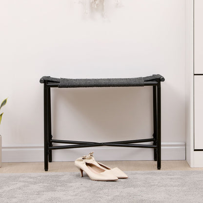 Handwoven Paper Rope Foot Rest Shoes Stools Ottomans For Entryway, Living Room, Bedroom & Office - Black