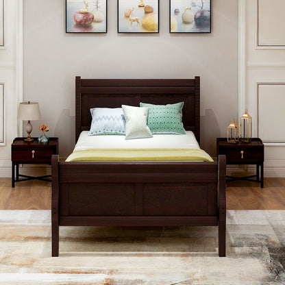 Twin Platform Bed Frame Mattress Foundation Sleigh Bed With Headboard, Footboard, Slat Support - Espresso