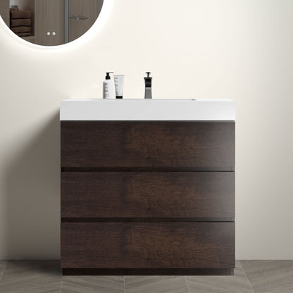 Alice - 36" Bathroom Vanity With Sink, Large Storage Freestanding Bathroom Vanity For Modern Bathroom, One-Piece Sink Basin Without Drain And Faucet - White / Walnut