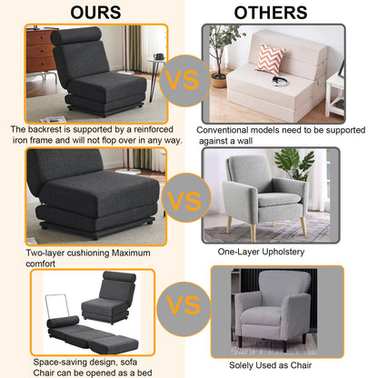 Single Sofa Chair Foldable Single Sofa Bed With Pillow, Portable Foldable Sofa Bed, Leisure Sofa Chair, Easy To Store, Made Of Breathable And Wearable Linen - Dark Gray