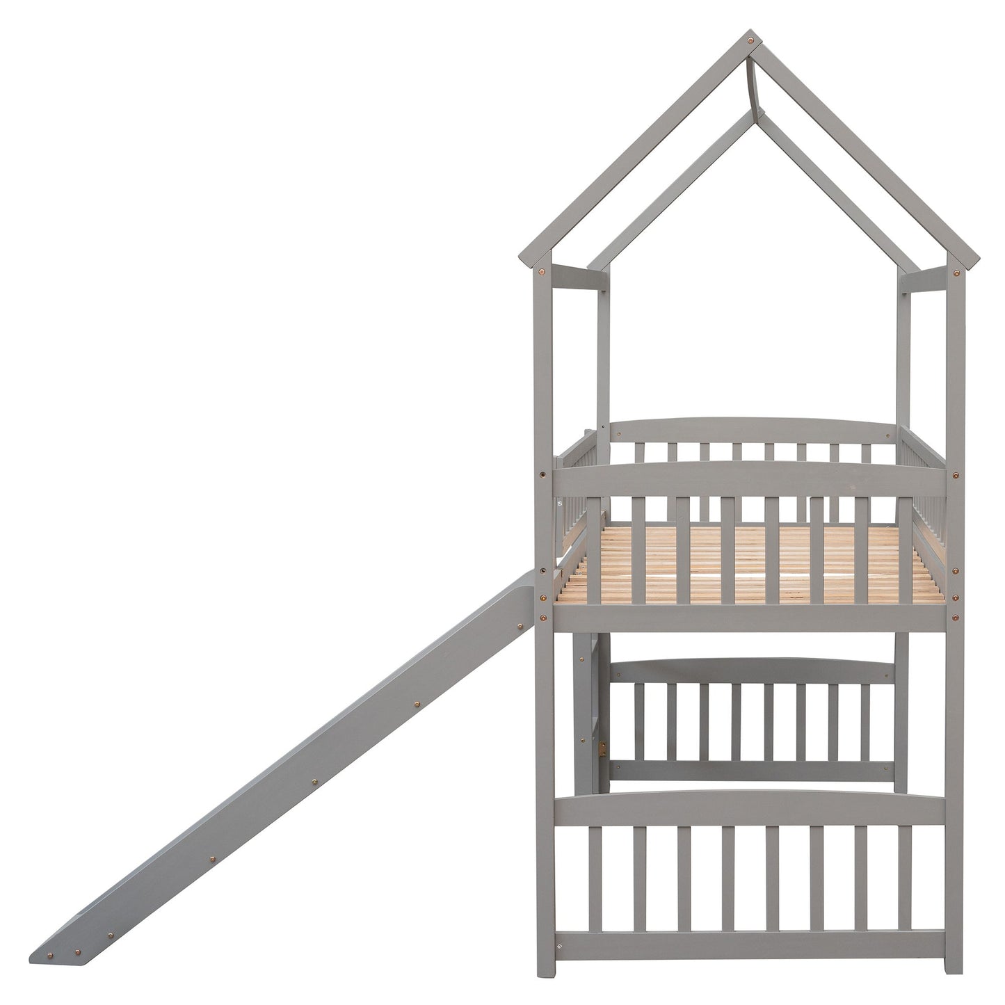 Twin House Loft Bed With Slide - Gray