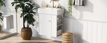 Modern Floating Bathroom Vanity With Ceramic Basin Perfect For Small Bathrooms, Right Side Storage - White