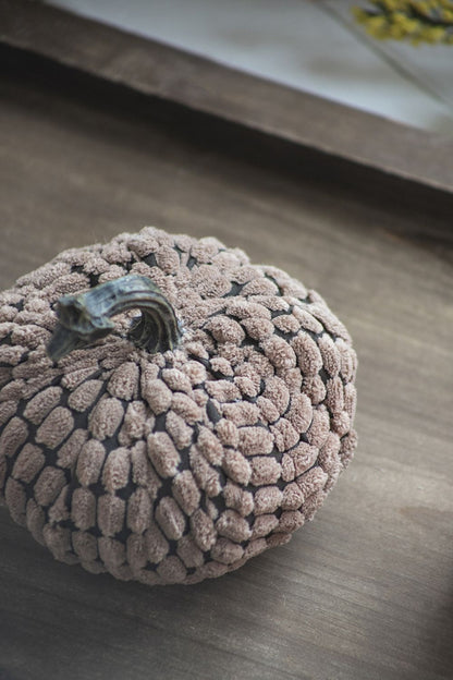 Chenille Weighted Pumpkin Ornament Decor For Holiday Harvest Festival Fall Festival & Thanksgiving (Set of 2) - Dark Brown