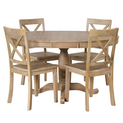 Modern Dining Table Set For 4, Round Table And 4 Kitchen Room Chairs, 5 Piece Kitchen Table Set For Dining Room, Dinette, Breakfast Nook - Natural Wood Wash