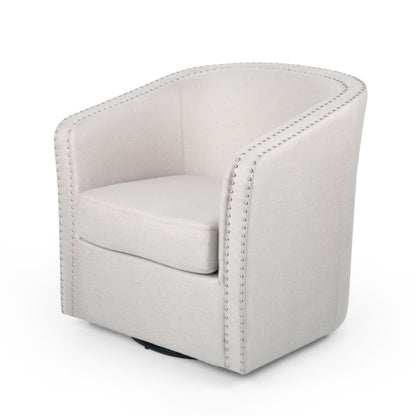 Riverbed - Upholstered Swivel Chair With Nailhead Trim And Sloped Arms - Wheat