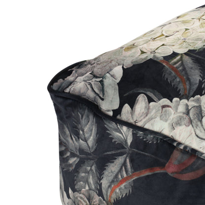 Hazel - Large Square Pouf, Versatile Ottoman Or Floor Cushion, Flower Print - Black
