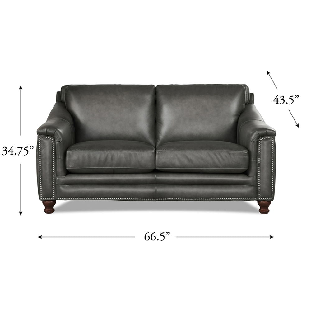 Belfast-Top Grain Leather Loveseat - Gun Ash