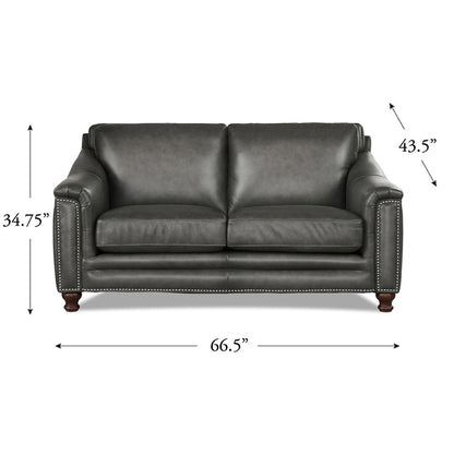 Belfast-Top Grain Leather Loveseat - Gun Ash