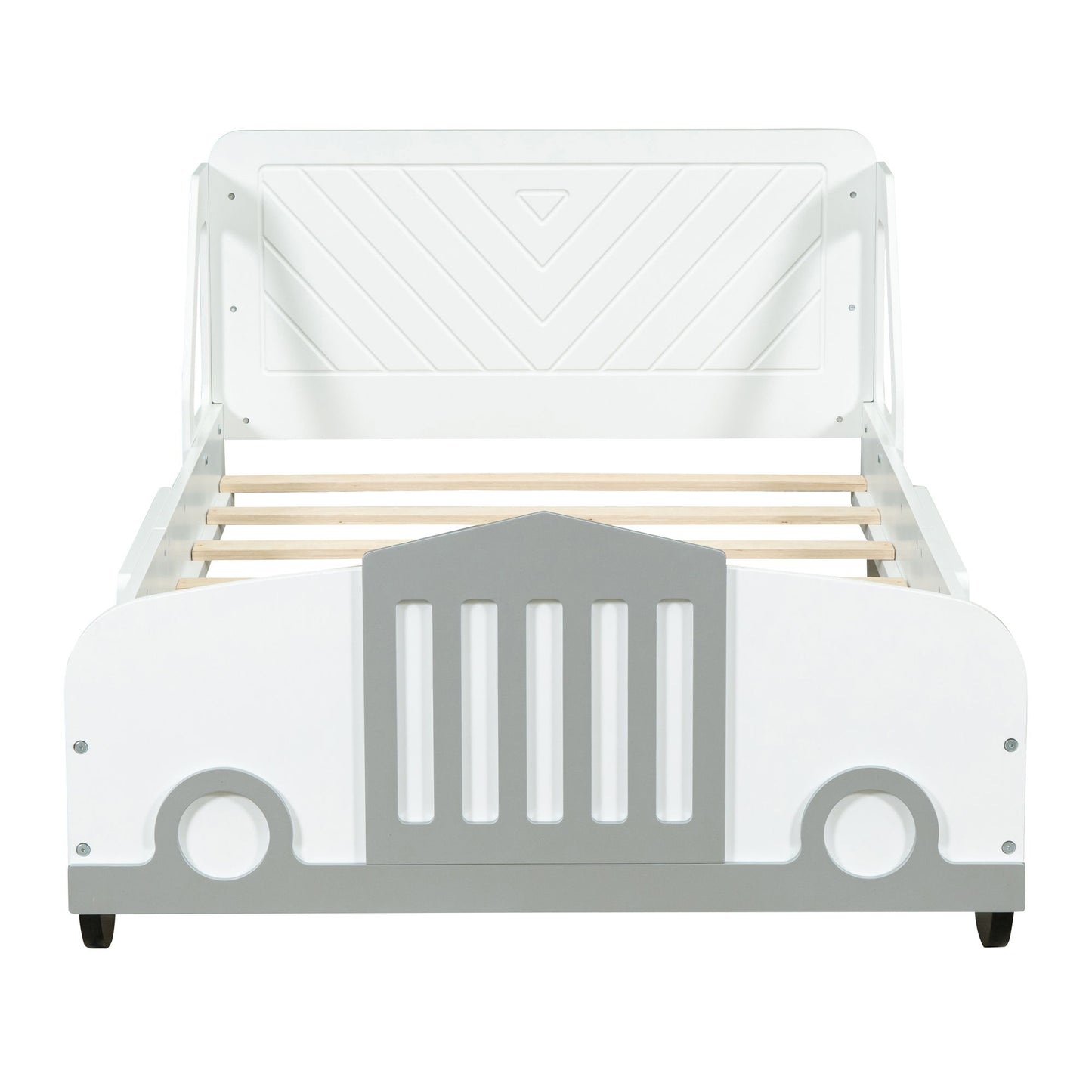 Twin Size Car Shaped Platform Bed With Wheels - White