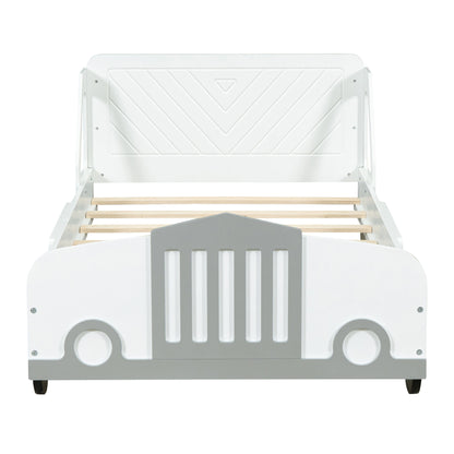 Twin Size Car Shaped Platform Bed With Wheels - White