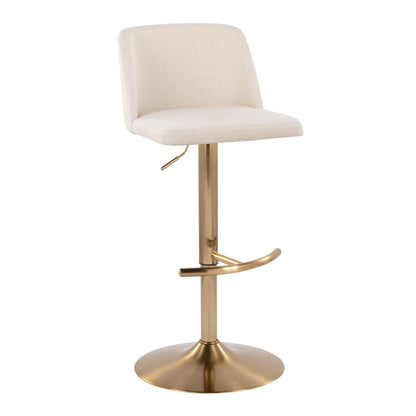 Toriano - Contemporary Adjustable Barstool With Swivel With Rounded T Footrest (Set of 2) - Cream / Gold