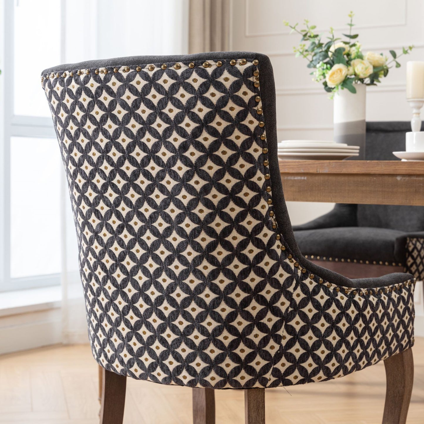 Ultra Side Dining Chair, Thickened Fabric Chairs With Neutrally Toned Solid Wood Legs, Bronze Nail Head (Set of 2) - Blue