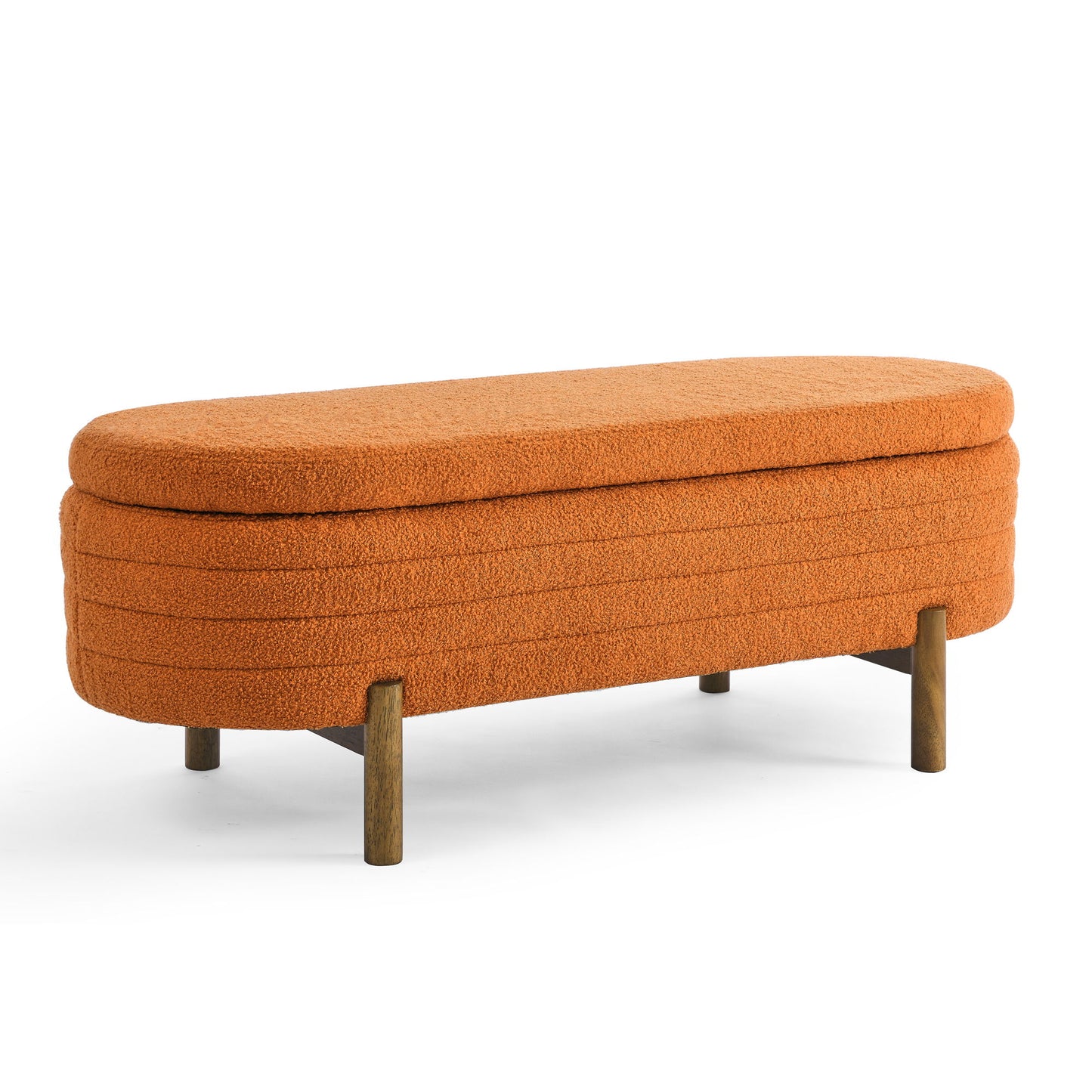 Stylish Ottoman Oval Storage Bench With Rubber Wood Legs - Orange