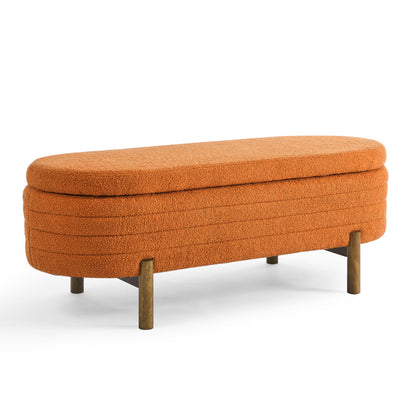 Stylish Ottoman Oval Storage Bench With Rubber Wood Legs - Orange